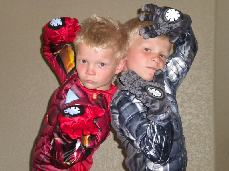 Twin boys in Iron Man halloween costumes